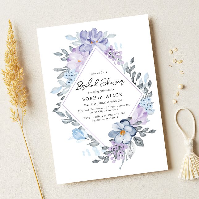 Dusty Purple Floral Geometric Modern Bridal Shower Invitation (Creator Uploaded)