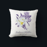 Dusty Purple Floral Iris White Daisy Wedding Cushion<br><div class="desc">This pillow feature an elegant modern watercolor floral design with purple iris flowers and white daisies. Personalise with your names and wedding date. This pillow is part of a collection which includes other matching wedding products. Please visit my store to see the full range of wedding and bridal products that...</div>