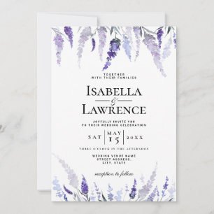 Dusty Purple Floral Lavender Watercolor Wedding Invitation