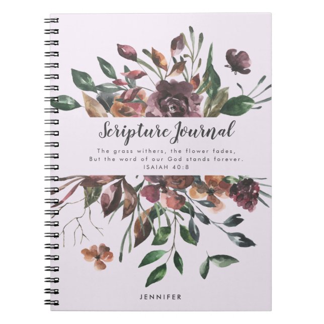 Dusty Purple Floral Personalised Scripture Journal (Front)