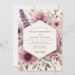 Dusty Purple Floral Romance Wedding Invitation