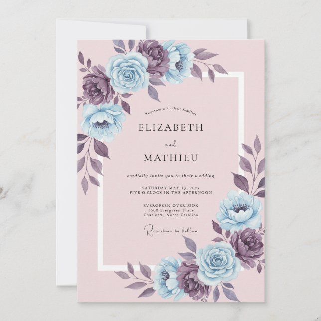 Dusty Purple Floral Romance Wedding Invitation (Front)