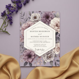 Dusty Purple Floral Romance Wedding Invitation