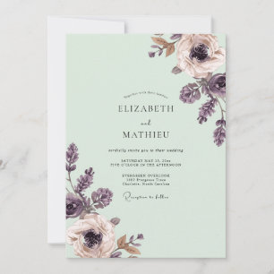 Dusty Purple Floral Romantic Wedding Invitation