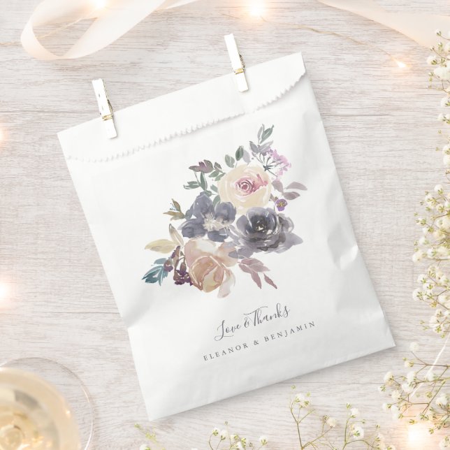 Dusty Purple Floral Watercolor Custom Wedding Favour Bags (Clipped)