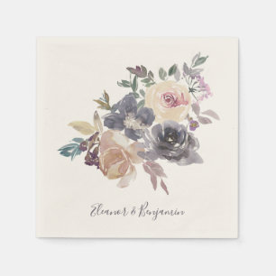 Dusty Purple Floral Watercolor Wedding Custom Napkin
