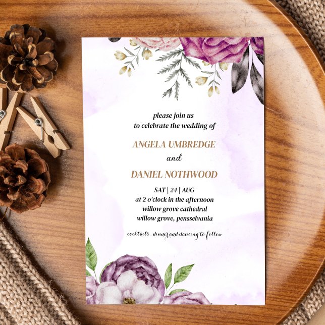 Dusty Purple Floral Watercolor wedding Invitation (Creator Uploaded)