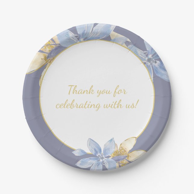 Dusty Purple Floral Watercolor Wedding Paper Plate (Front)