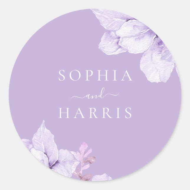Dusty Purple Floral Wedding Classic Round Sticker (Front)