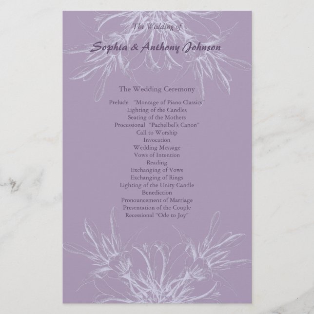 Dusty Purple Floral Wedding Program (Front)