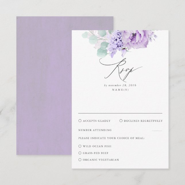 Dusty Purple Floral Wedding RSVP Card (Front/Back)