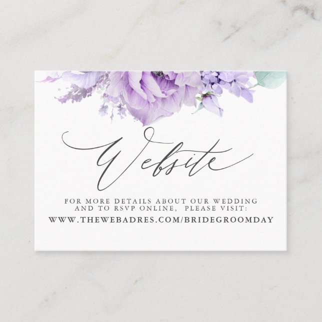 Dusty Purple Floral Wedding Website Card (Front)