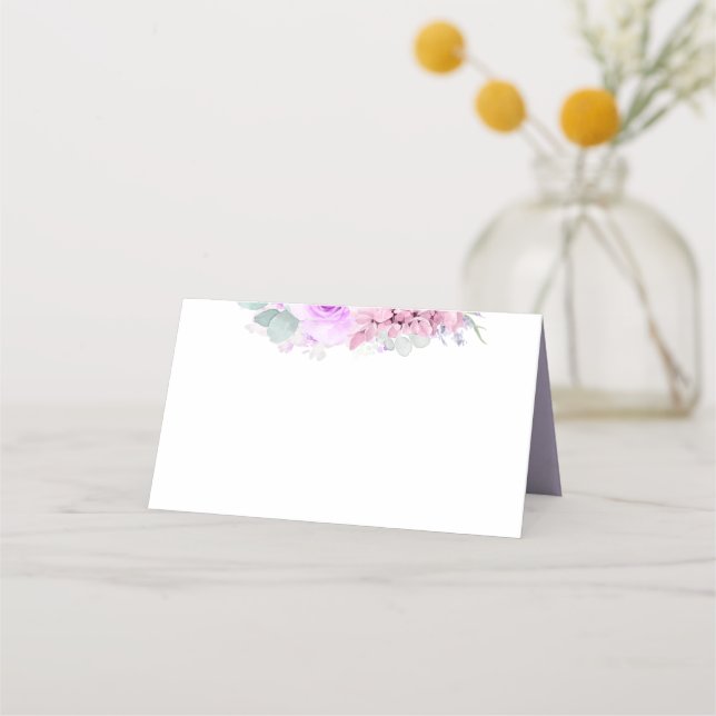 Dusty Purple Flowers Elegant Romantic Wedding Plac Place Card (Front)