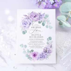Dusty Purple Flowers Elegant Soft Bridal Shower Invitation