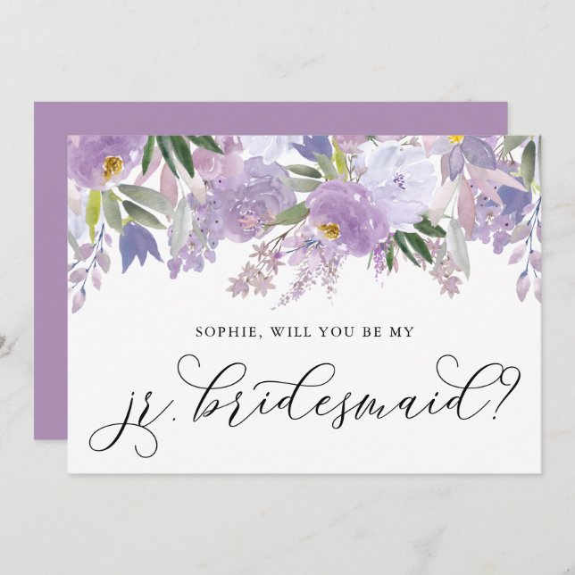 Dusty Purple Flowers Will You Be My Jr. Bridesmaid Invitation (Front/Back)