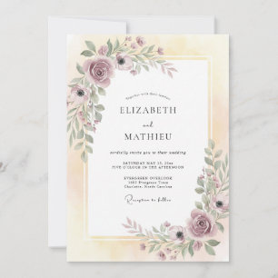 Dusty Purple Foliage Muted Eucalyptus Wedding Invitation