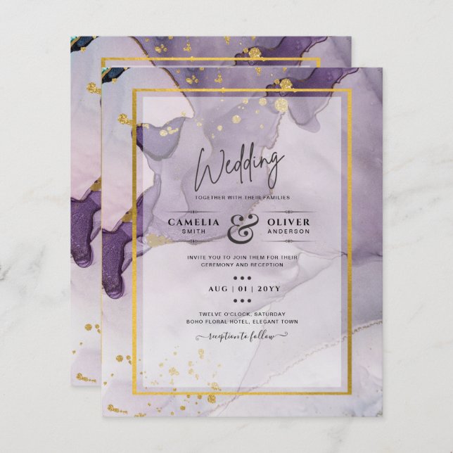 Dusty Purple Gold Alcohol INK Abstract Wedding (Front/Back)
