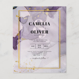 Dusty Purple Gold Alcohol INK Abstract Wedding Flyer