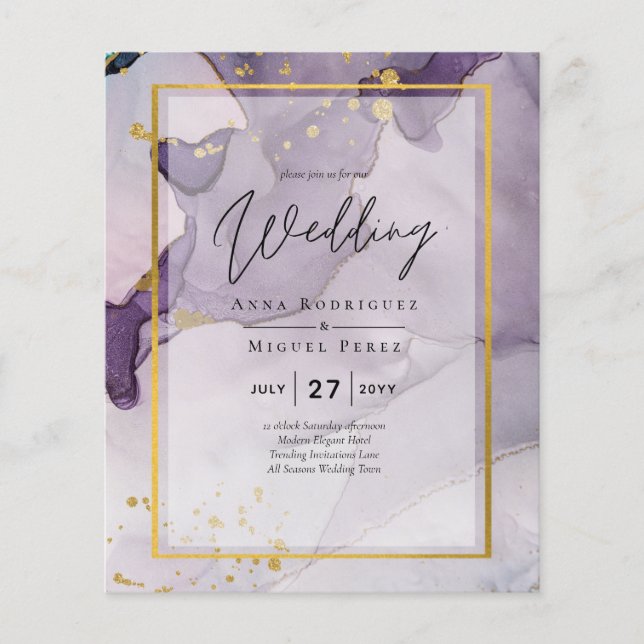 Dusty Purple Gold Alcohol INK Abstract Wedding Flyer (Front)