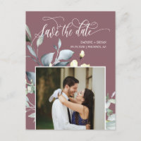 Dusty Purple Green Leaves QR Code Save the Date
