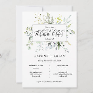 Dusty Purple Green Leaves Rehearsal Dinner Photo Invitation