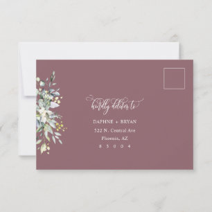 Dusty Purple Green Leaves RSVP Card 3 meal choice