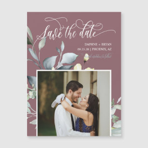 Dusty Purple Green Leaves Save the Date Magnet