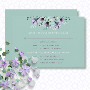 Dusty Purple Green White Menu Choice Wedding RSVP