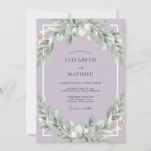 Dusty Purple Greenery Wedding Invitation