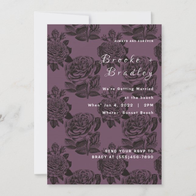 Dusty Purple‑Grey Rose Wedding Invitation (Front)