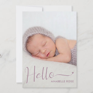 Dusty Purple Hello Baby Photo Birth Announcement