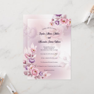 Dusty Purple Iris White Peony Botanical Wedding Invitation