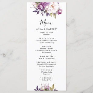 Dusty Purple Lavender Floral Boho wedding Menu