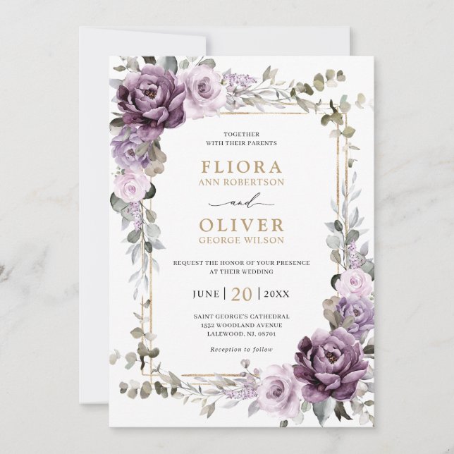 Dusty Purple Lavender Gold Geometric Wedding       Invitation (Front)