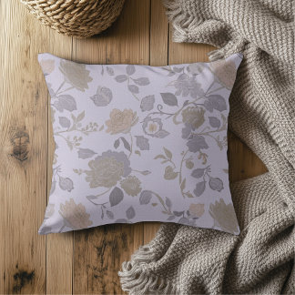 Dusty Purple Lavender Grey Modern Farmhouse Floral Cushion