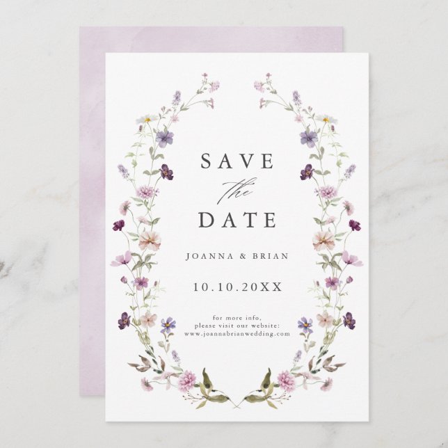Dusty Purple Lavender Wildflower Garden Wedding  Save The Date (Front/Back)