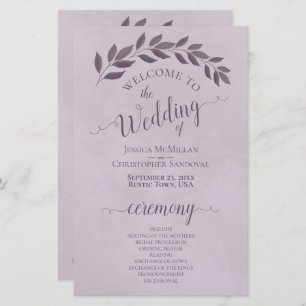 Dusty Purple Leaves Budget Wedding Program