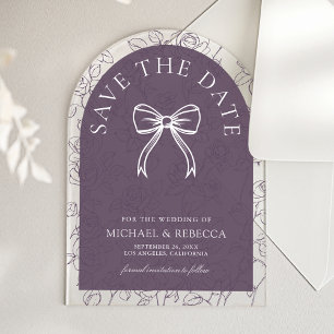 Dusty Purple Line Art Bow Wedding Save the Date Acrylic Invitations