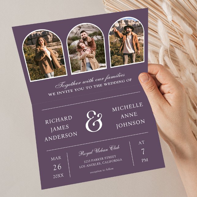 Dusty Purple Minimal Arch Photo QR code Wedding Invitation (Creator Uploaded)