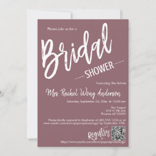 Dusty Purple Minimal Script Bridal Shower QR Code Invitation