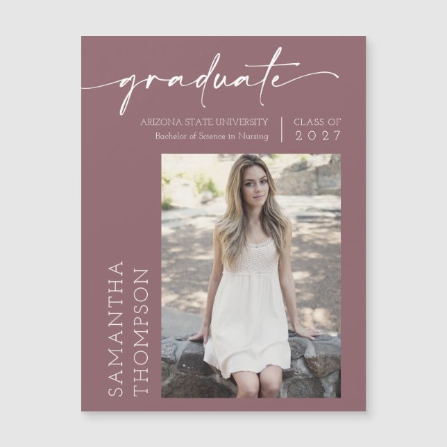 Dusty Purple Minimal Script Photo Graduate Magnet (Front)