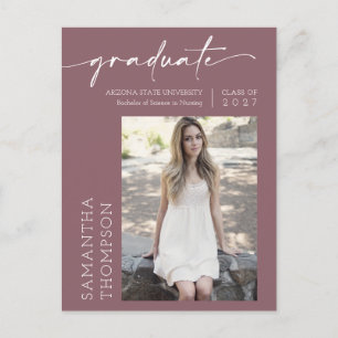 Dusty Purple Minimal Script She Did It Photo Grad Postcard