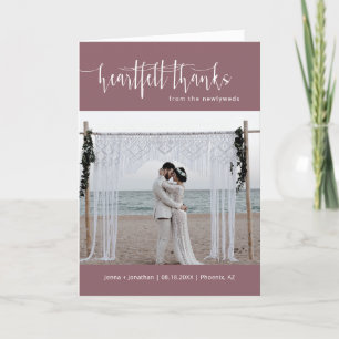 Dusty Purple Minimal Script Wedding Photo Folded Thank You Card