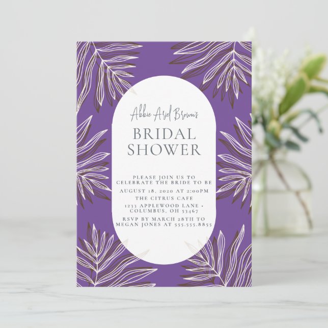 Dusty Purple Minimal Text Script Bridal Shower  Invitation (Standing Front)