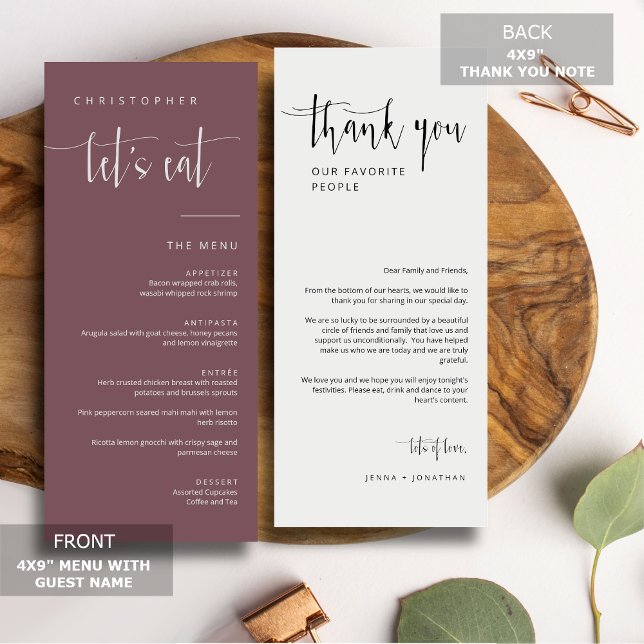 Dusty Purple Minimal Thank You Placecard Menu (Creator Uploaded)