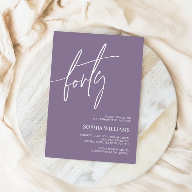 Dusty Purple Minimalist 40th Birthday Invitation (Creator Uploaded)