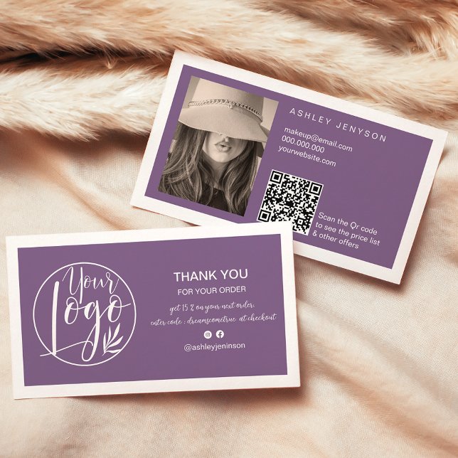 Dusty purple minimalist logo Qr order thank you Business Card (Creator Uploaded)