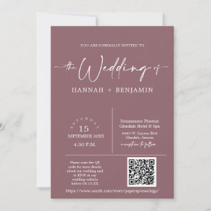 Dusty Purple Minimalist Wedding Arch QR Code Photo Invitation