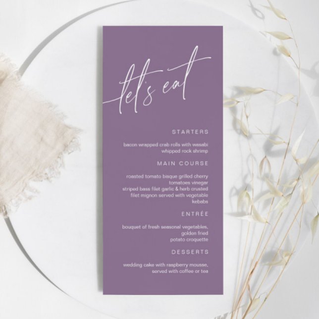 Dusty Purple Minimalist Wedding Menu (Creator Uploaded)