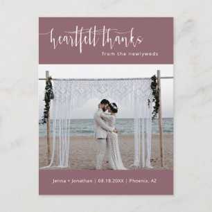 Dusty Purple Minimalist Wedding Photo Thank You Postcard